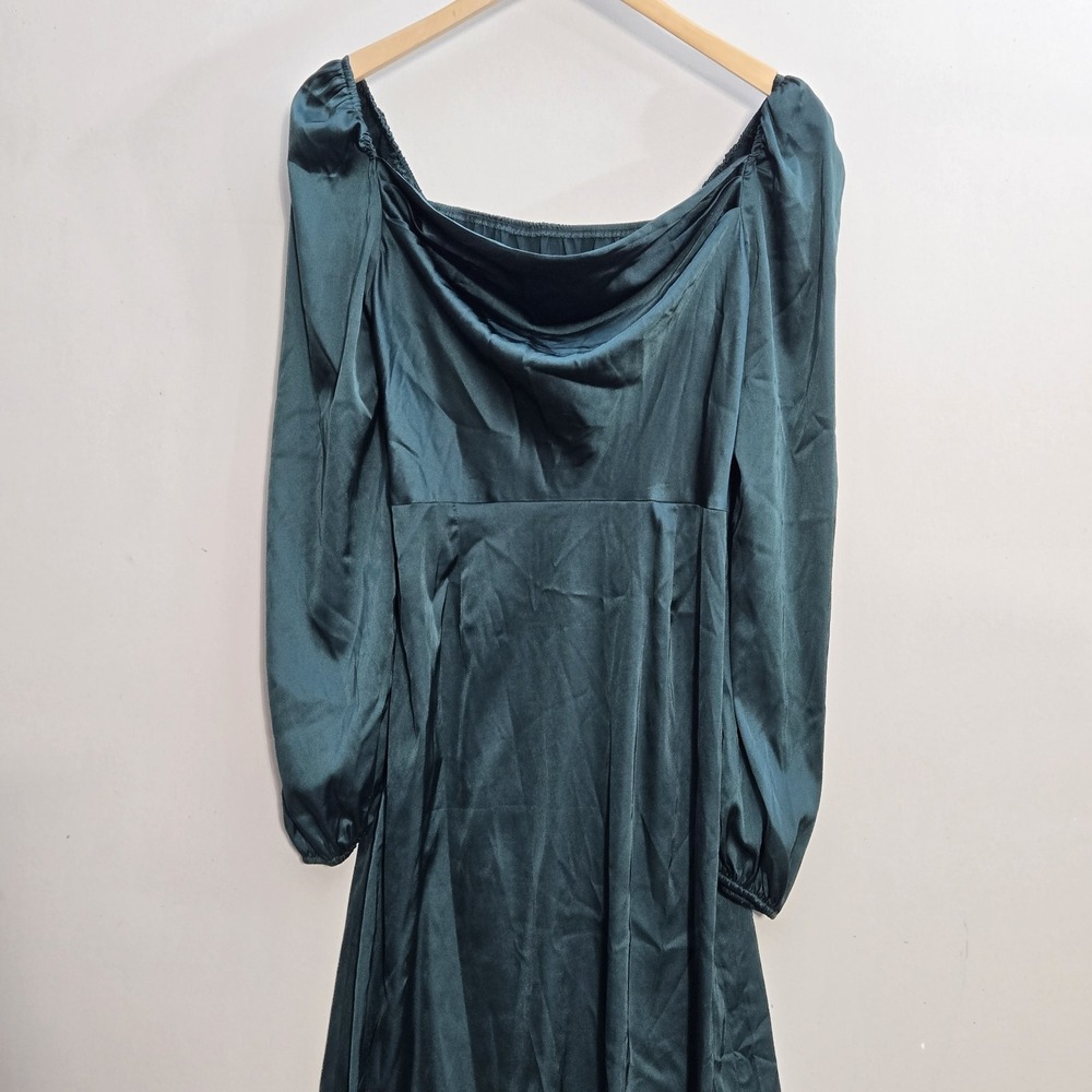 Unbranded Womens Dress Sz M Green Satin Long Sleeve Party Holiday Y2K Lightweigh - Picture 9 of 16